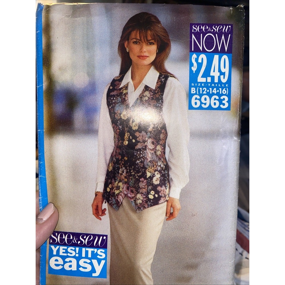 Vintage 1993 Butterick See&Sew Pattern 6963 Vest Skirt Uncut Size 12-16
